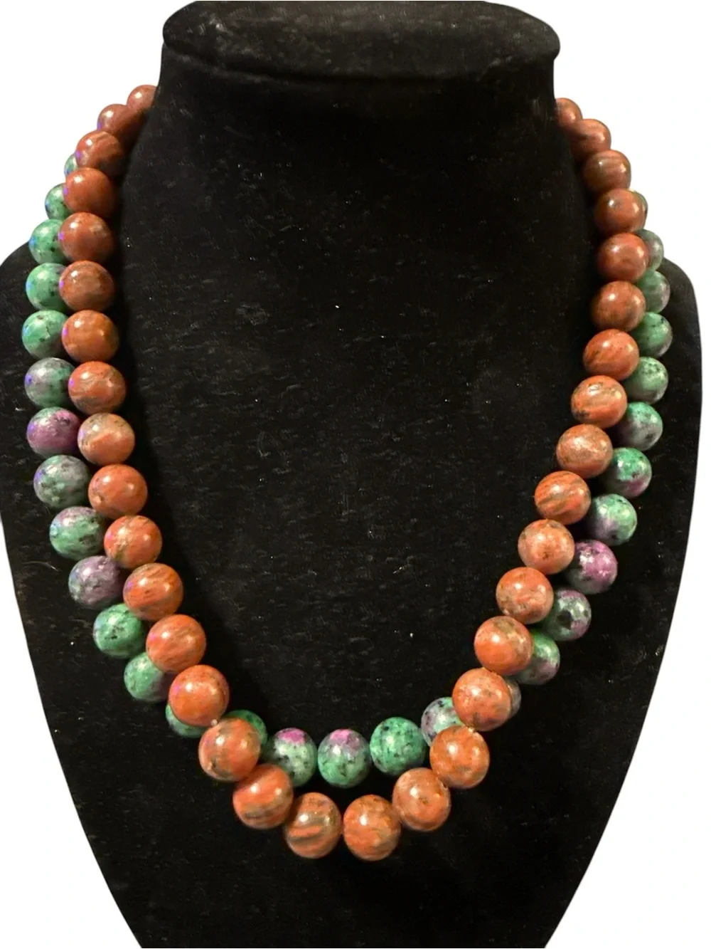 DJOY 925 S. Silver Gemstone Bead Necklace Lot 2 Ruby Zoisite & Red Gemstone 16